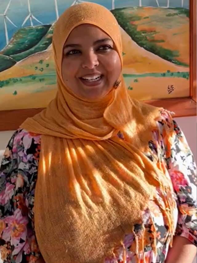 Smiling Mainstream Renewable power woman wearing hijab